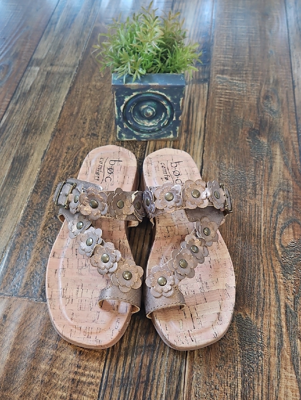 b.o.c. Floral‎ Studded Slide Sandals - Beige